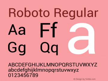 Roboto Regular Version 1.00000; Build 20130528 for 4.2 Font Sample