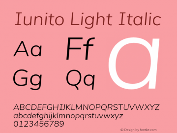 Iunito-LightItalic Version 2.001;November 30, 2019;FontCreator 12.0.0.2547 64-bit; ttfautohint (v1.6)图片样张