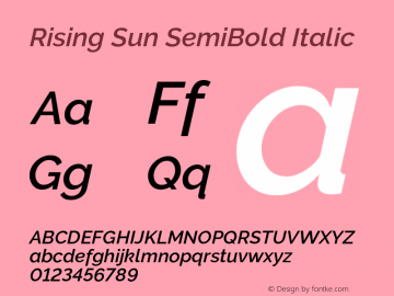 RisingSun-SemiBoldItalic Version 1.00;November 23, 2019;FontCreator 12.0.0.2547 64-bit; ttfautohint (v1.8.3) Font Sample