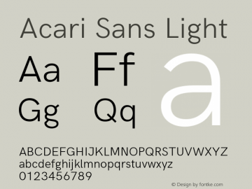Acari Sans Light Version 1.045;December 5, 2019;FontCreator 12.0.0.2547 64-bit; ttfautohint (v1.6) Font Sample