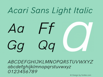 Acari Sans Light Italic Version 1.045;December 5, 2019;FontCreator 12.0.0.2547 64-bit; ttfautohint (v1.6) Font Sample