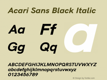 Acari Sans Black Italic Version 1.045;December 5, 2019;FontCreator 12.0.0.2547 64-bit; ttfautohint (v1.6) Font Sample