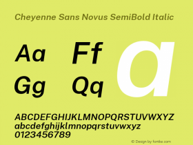 Cheyenne Sans Novus SemiBold Italic Version 1.007;December 8, 2019;FontCreator 12.0.0.2547 64-bit; ttfautohint (v1.6)图片样张