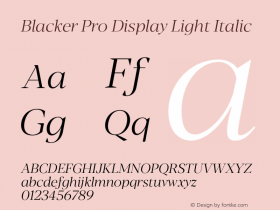 Blacker Pro Display Light Italic Version 1.000;hotconv 1.0.109;makeotfexe 2.5.65596 Font Sample