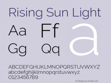 RisingSun-Light Version 1.00;November 23, 2019;FontCreator 12.0.0.2547 64-bit; ttfautohint (v1.6) Font Sample