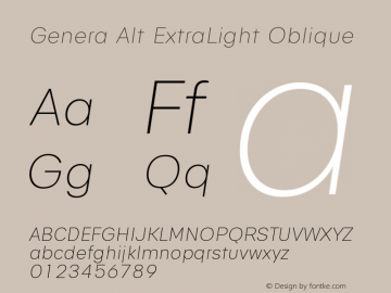 Genera Alt ExtraLight Oblique Version 1.000 Font Sample