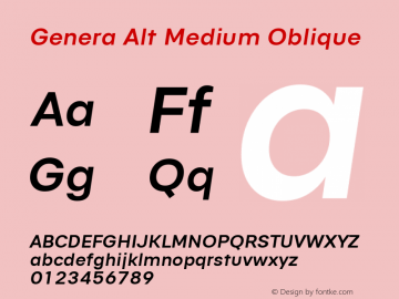 Genera Alt Medium Oblique Version 1.000 Font Sample