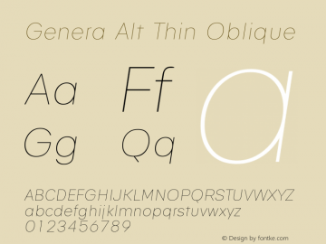 Genera Alt Thin Oblique Version 1.000 Font Sample