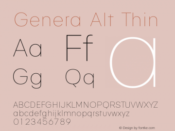 Genera Alt Thin Version 1.000 Font Sample