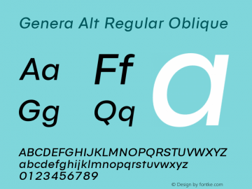 Genera Alt Regular Oblique Version 1.000 Font Sample
