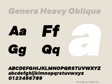 Genera Heavy Oblique Version 1.000 Font Sample