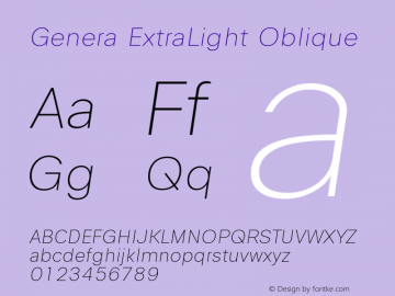 Genera ExtraLight Oblique Version 1.000 Font Sample