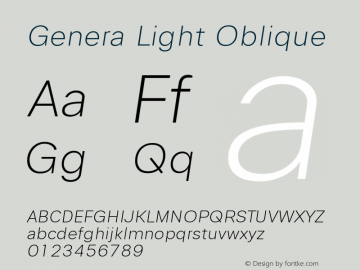 Genera Light Oblique Version 1.000 Font Sample
