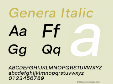 Genera Oblique Version 1.000 Font Sample