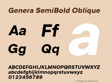 Genera SemiBold Oblique Version 1.000 Font Sample