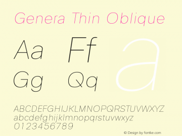 Genera Thin Oblique Version 1.000 Font Sample