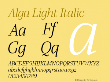 Alga Light Italic Version 1.000;hotconv 1.0.109;makeotfexe 2.5.65596图片样张