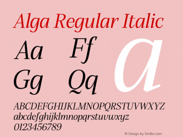Alga-RegularItalic Version 1.000;hotconv 1.0.109;makeotfexe 2.5.65596 Font Sample