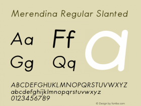 Merendina Regular Slanted Version 1.000;PS 001.000;hotconv 1.0.88;makeotf.lib2.5.64775 Font Sample