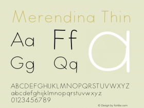 Merendina Thin Version 1.000;PS 001.000;hotconv 1.0.88;makeotf.lib2.5.64775 Font Sample