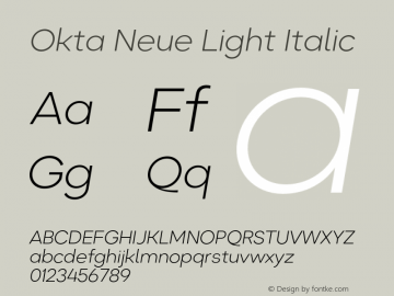 Okta Neue Light Italic Version 1.000;hotconv 1.0.109;makeotfexe 2.5.65596 Font Sample