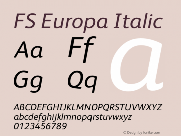 FS Europa Italic Version 1.000 Font Sample