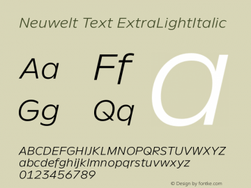 Neuwelt Text ExtraLightItalic Version 1.00图片样张