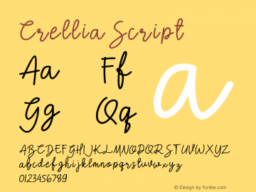 Crellia Script Version 1.00;September 27, 2019;FontCreator 11.5.0.2422 64-bit图片样张