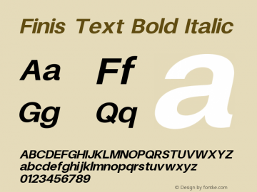 Finis Text Bold Italic Version 1.000 Font Sample