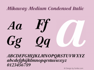 Mikaway Medium Condensed Italic Version 001.000;Core 1.0.00;otf.5.04.2741;13.03W图片样张