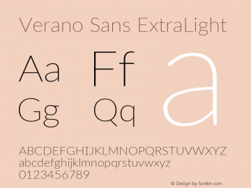 Verano Sans ExtraLight Version 3.001;December 28, 2019;FontCreator 12.0.0.2547 64-bit; ttfautohint (v1.6) Font Sample