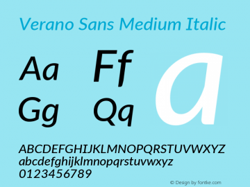 Verano Sans Medium Italic Version 3.001;December 28, 2019;FontCreator 12.0.0.2547 64-bit; ttfautohint (v1.6) Font Sample