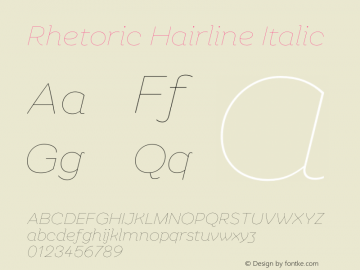 Rhetoric Hairline Italic Version 1.000 Font Sample