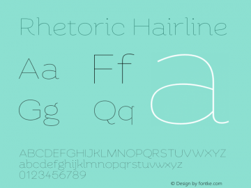 Rhetoric Hairline Version 1.000 Font Sample