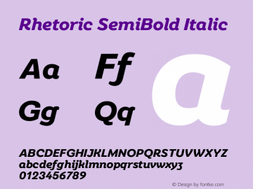 Rhetoric SemiBold Italic Version 1.000 Font Sample