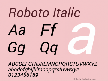 Roboto Italic Version 1.200310; 2013; build; 20140618 Font Sample