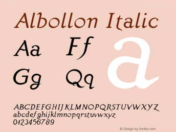 Albollon-Italic Version 001.000 Font Sample