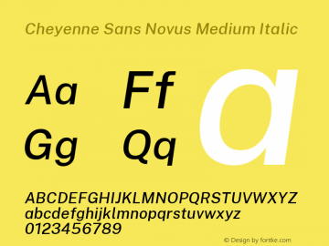 Cheyenne Sans Novus Medium Italic Version 1.007;January 3, 2020;FontCreator 12.0.0.2547 64-bit; ttfautohint (v1.8.3) Font Sample