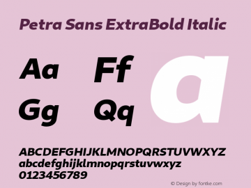 Petra Sans ExtraBold Italic Version 0.101;January 4, 2020;FontCreator 12.0.0.2547 64-bit; ttfautohint (v1.8.3)图片样张