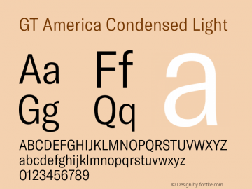 GT America Condensed Light Version 5.001;PS 005.001;hotconv 1.0.88;makeotf.lib2.5.64775 Font Sample