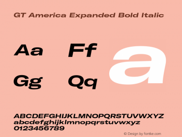 GT America Expanded Bold Italic Version 4.001;PS 004.001;hotconv 1.0.88;makeotf.lib2.5.64775图片样张