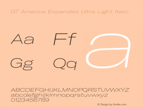 GT America Expanded Ultra Light Italic Version 4.001;PS 004.001;hotconv 1.0.88;makeotf.lib2.5.64775 Font Sample