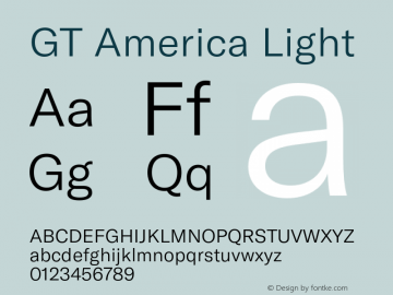GT America Light Version 5.001;PS 005.001;hotconv 1.0.88;makeotf.lib2.5.64775 Font Sample
