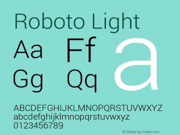 Roboto Light Version 1.200310; 2013; build 20140619 Font Sample