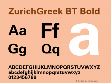 ZurichGreek BT Bold Version 2.00 Bitstream Greek Set图片样张