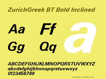 ZurichGreek BT Bold Inclined Version 2.00 Bitstream Greek Set图片样张