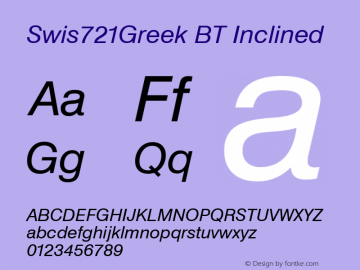 Swis721Greek BT Inclined Version 2.00 Bitstream Greek Set图片样张