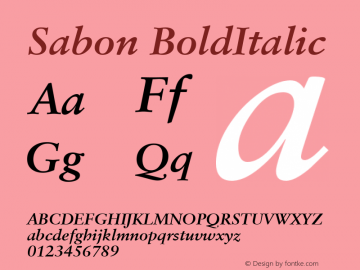 Sabon BoldItalic Macromedia Fontographer 4.1 4/11/2000 Font Sample
