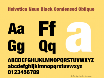 Helvetica 97 Black Condensed Oblique Version 001.000 Font Sample