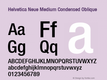 Helvetica 67 Medium Condensed Oblique Version 001.000 Font Sample